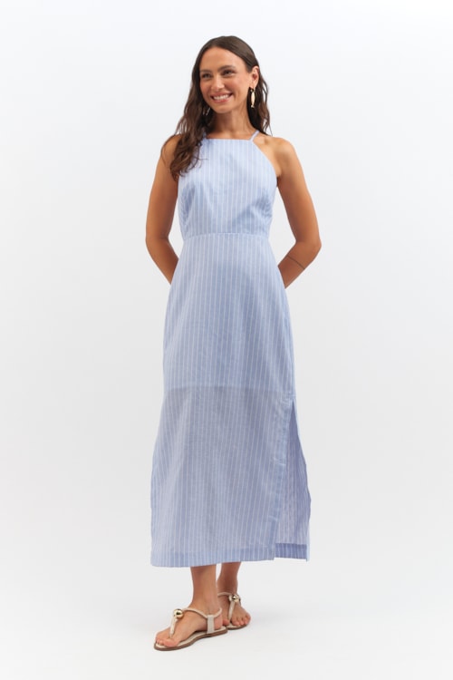 Vestido Cropped Listras Sardenha Azul Ceu - foto 1