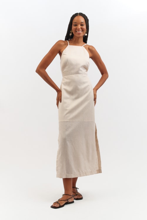 Vestido Cropped Listras Sardenha Bege - foto 1