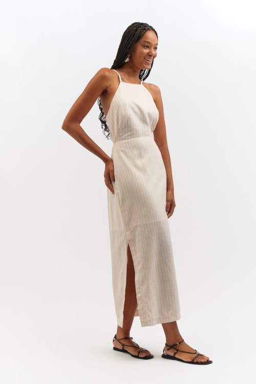 Vestido Cropped Listras Sardenha Bege - foto 3