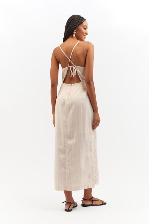 Vestido Cropped Listras Sardenha Bege - foto 5