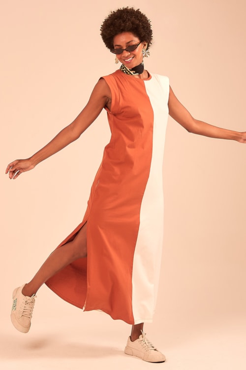 Vestido Cropped Malha Bicolor Bicolor - foto 1