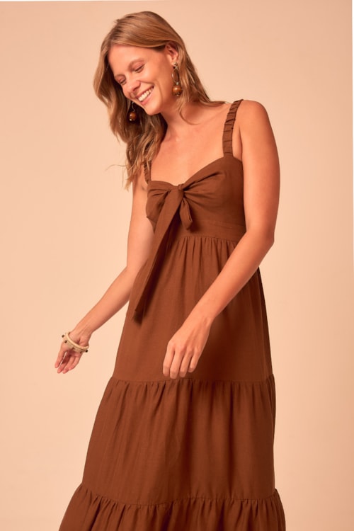 Vestido Cropped Natural Marrom - foto 5