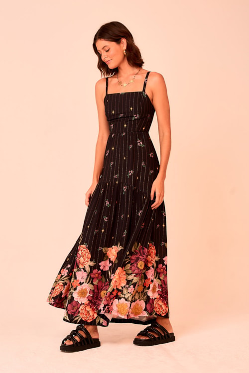 Vestido Cropped Natureza Vintage Lurex Estampado - foto 2