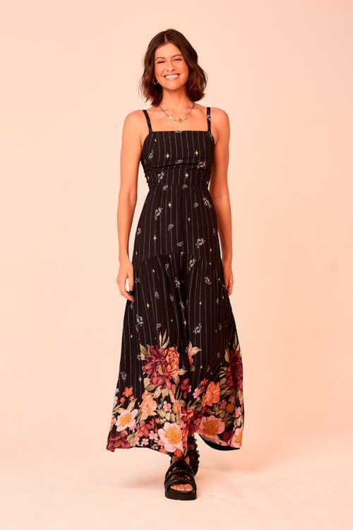 Vestido Cropped Natureza Vintage Lurex Estampado - foto 1