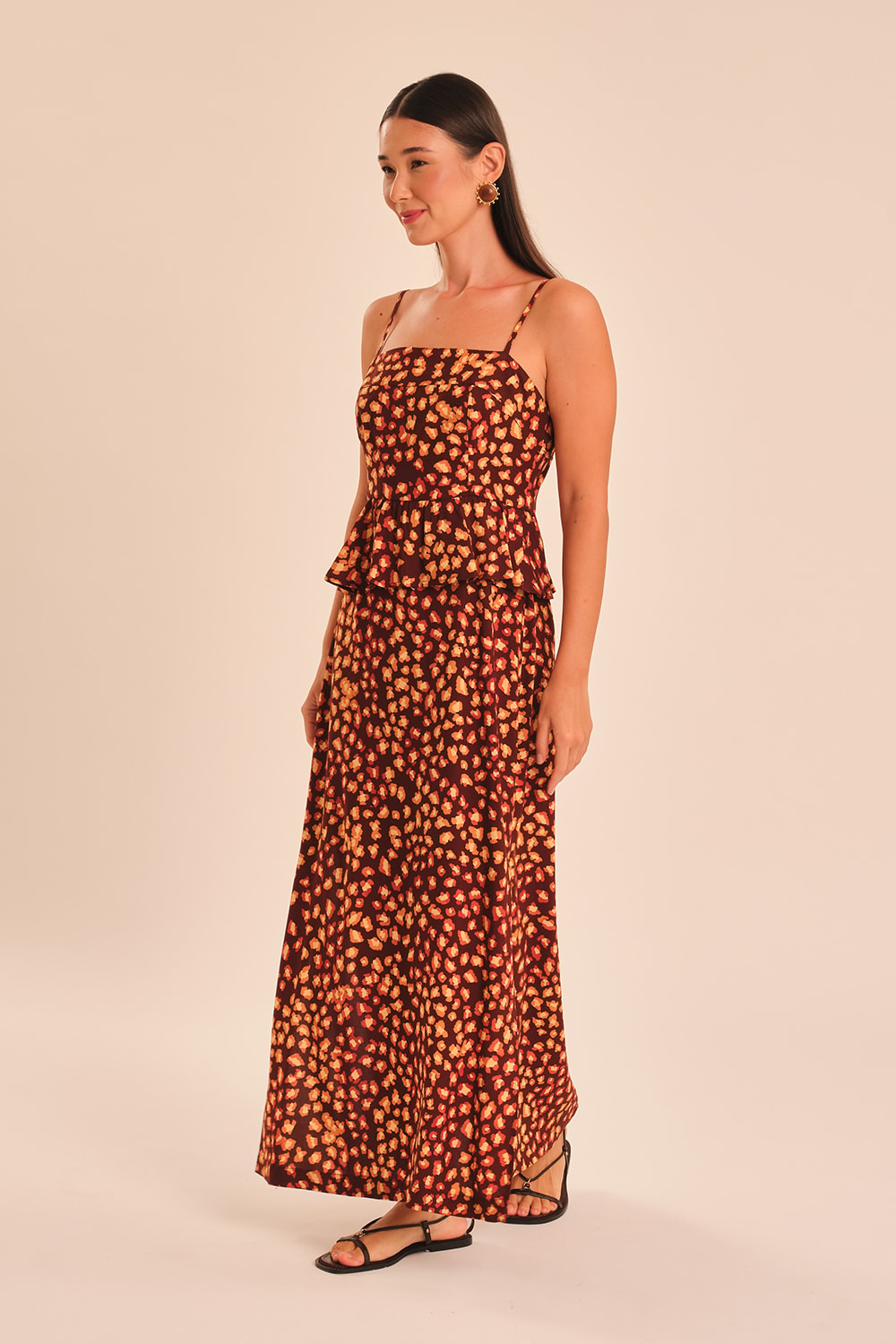 Vestido Cropped Onca Marrom Estampado