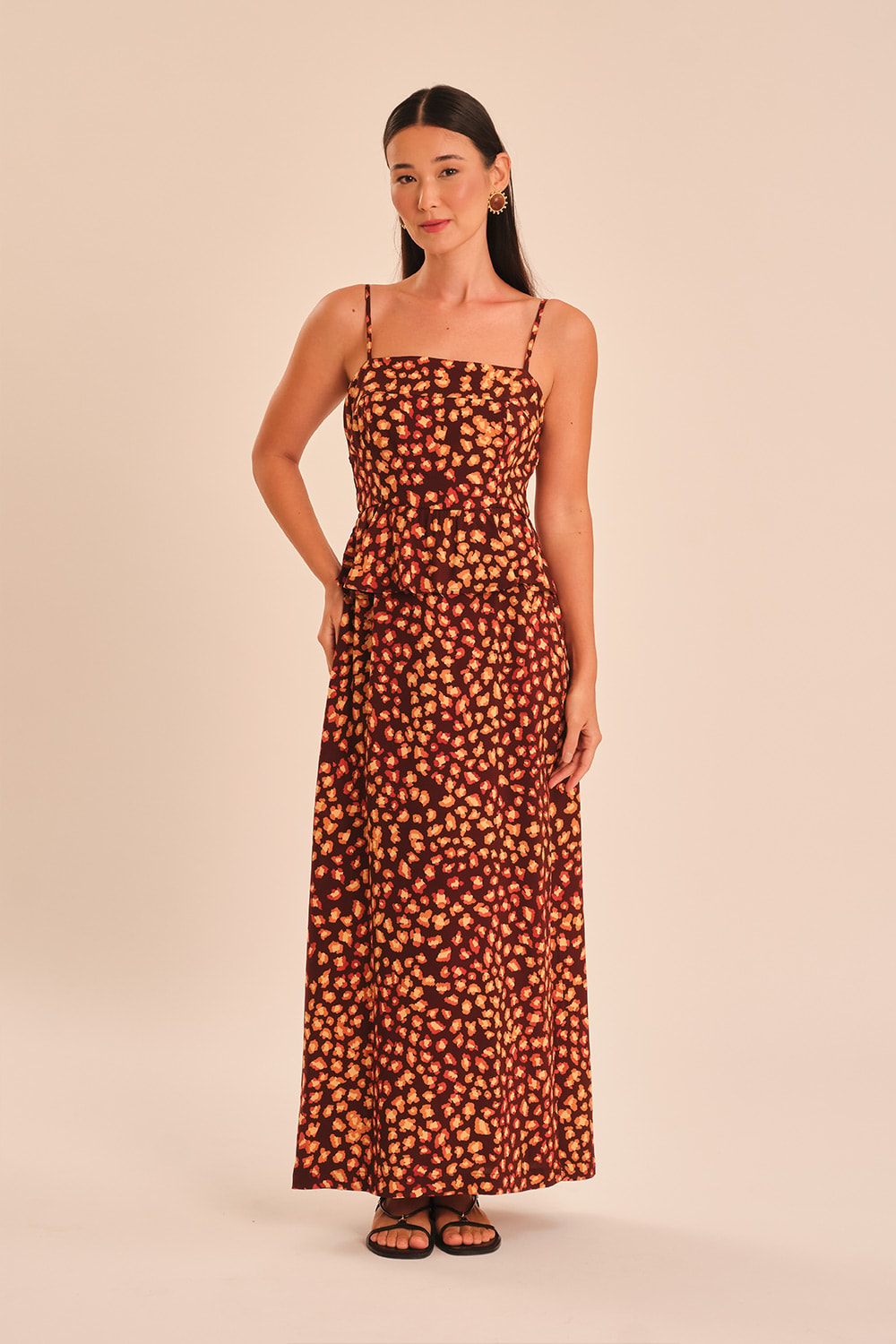 Vestido Cropped Onca Marrom Estampado