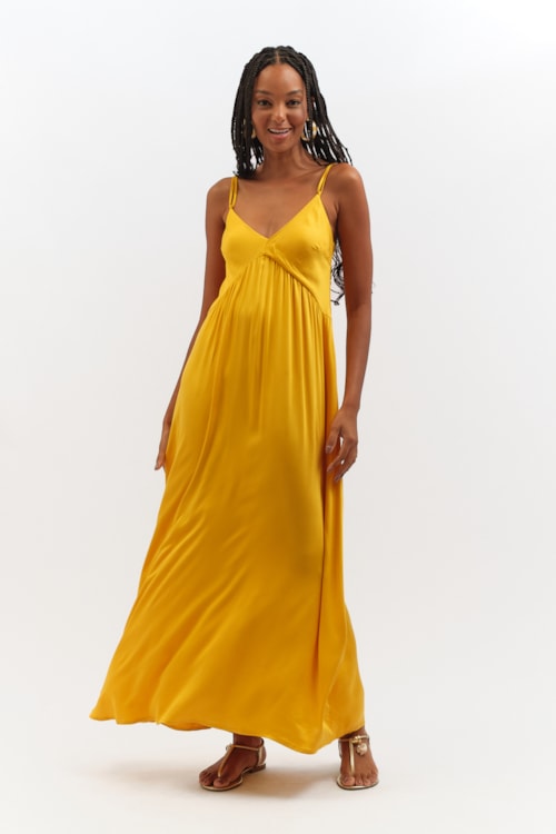 Vestido Cropped Satin Amarelo Gold - foto 1