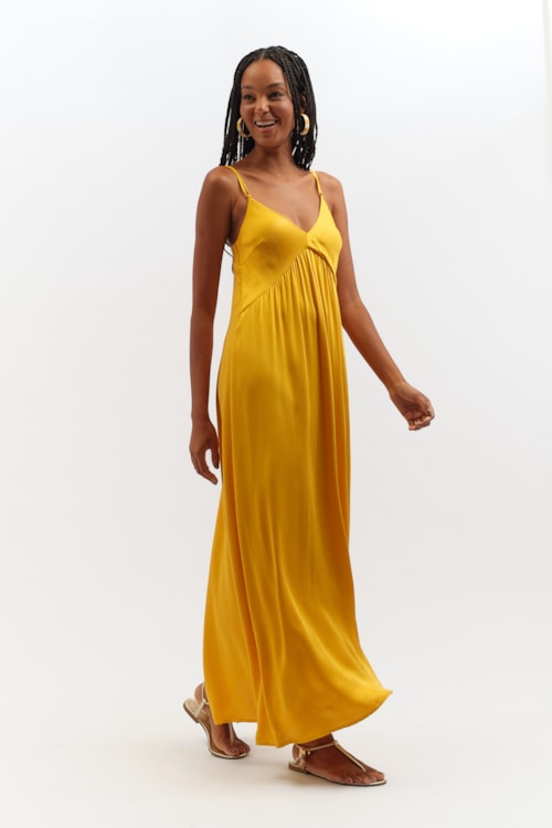 Vestido Cropped Satin Amarelo Gold - foto 3