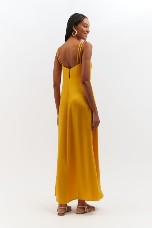 Vestido Cropped Satin Amarelo Gold - foto 4