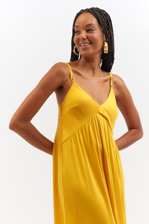 Vestido Cropped Satin Amarelo Gold - foto 2