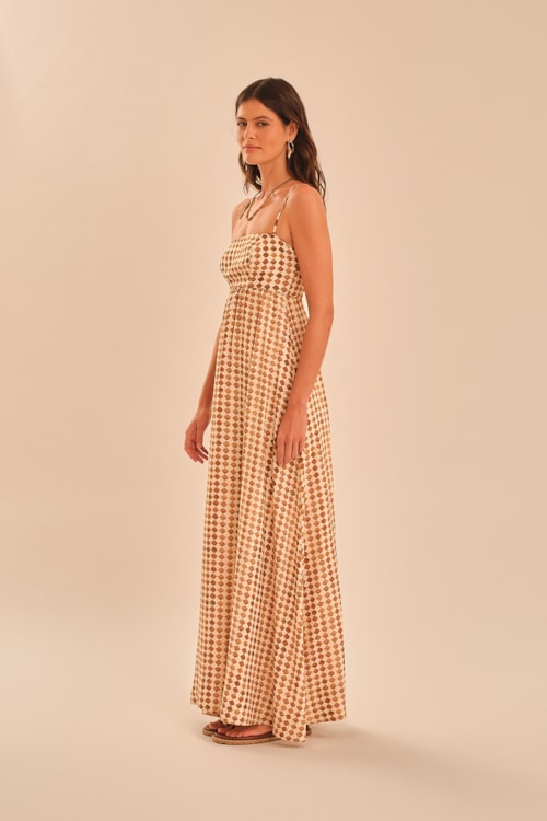 Vestido Cropped Trama Camel Estampado - foto 3
