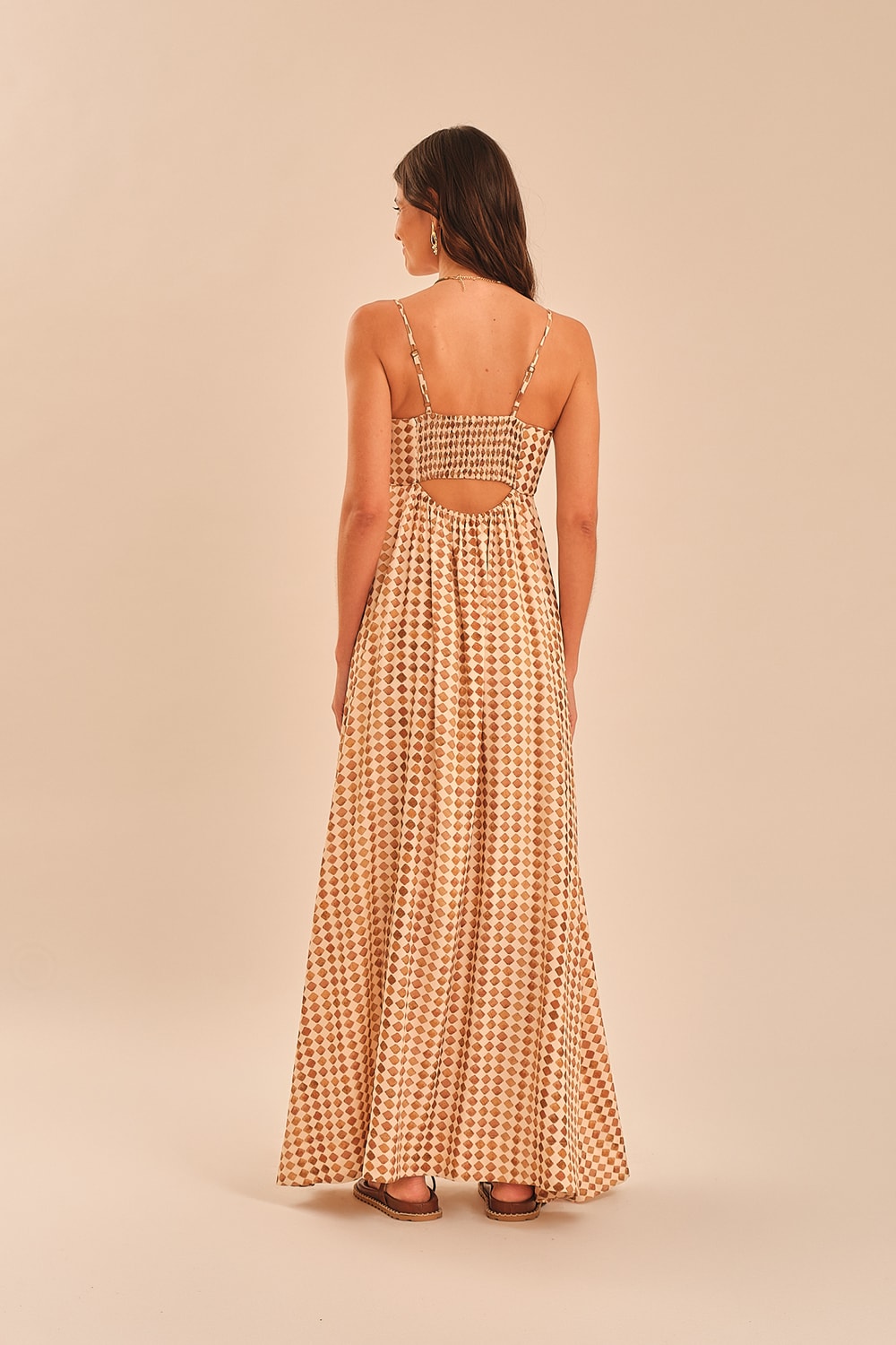 Vestido Cropped Trama Camel Estampado