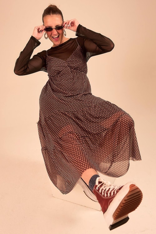 Vestido Cropped Tule Asteca Estampado - foto 1
