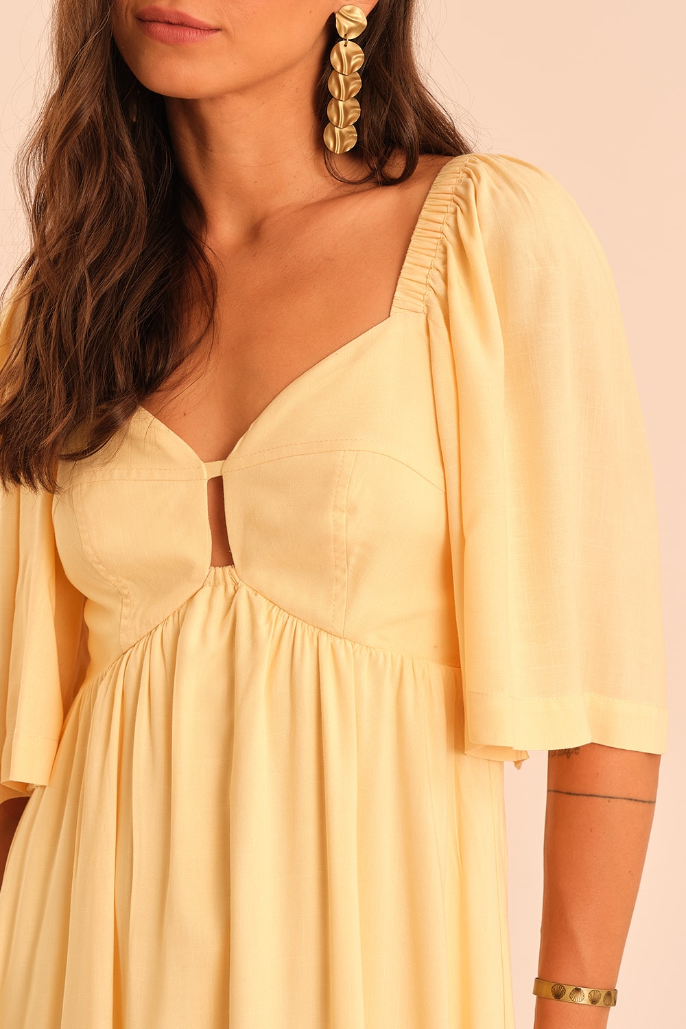Vestido Cropped Viscose Dunas Amarelo Suave
