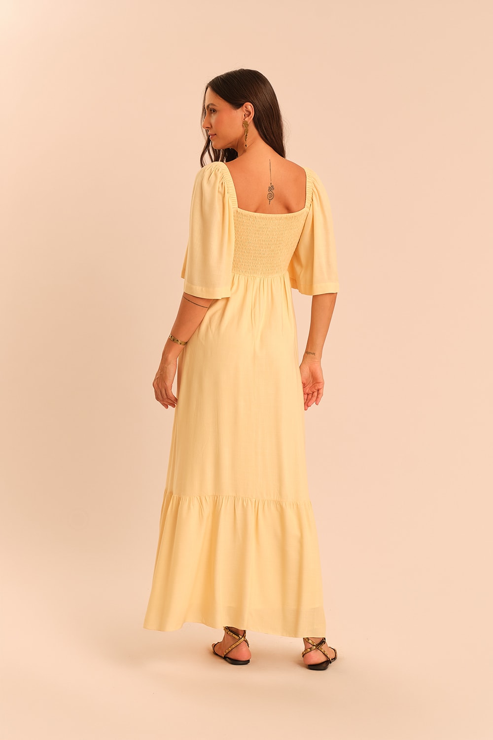 Vestido Cropped Viscose Dunas Amarelo Suave
