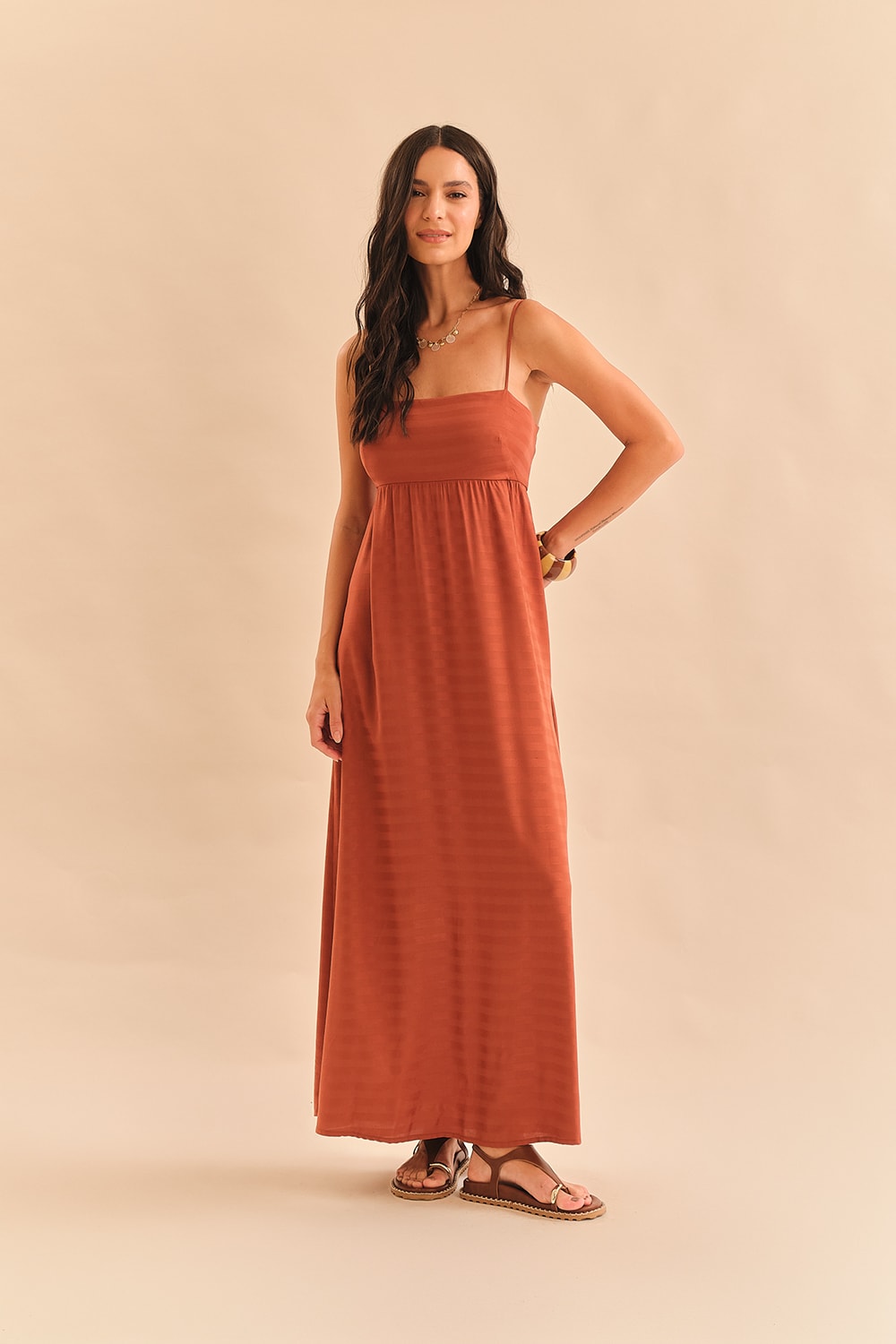 Vestido Cropped Viscose Resort Marrom Terra