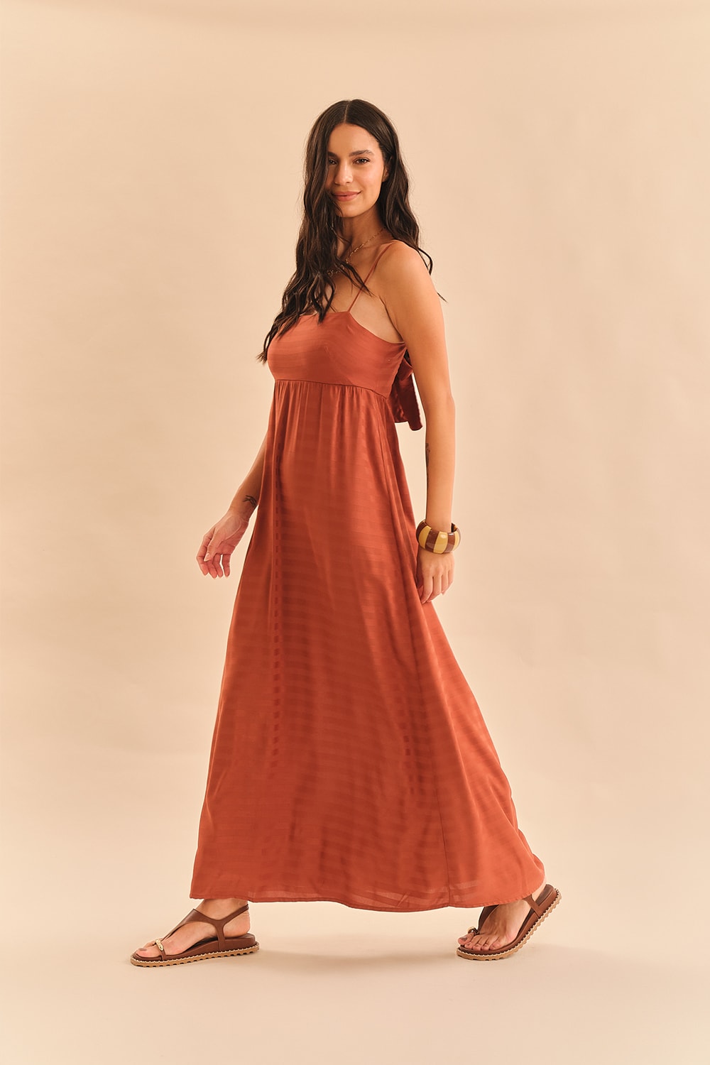 Vestido Cropped Viscose Resort Marrom Terra