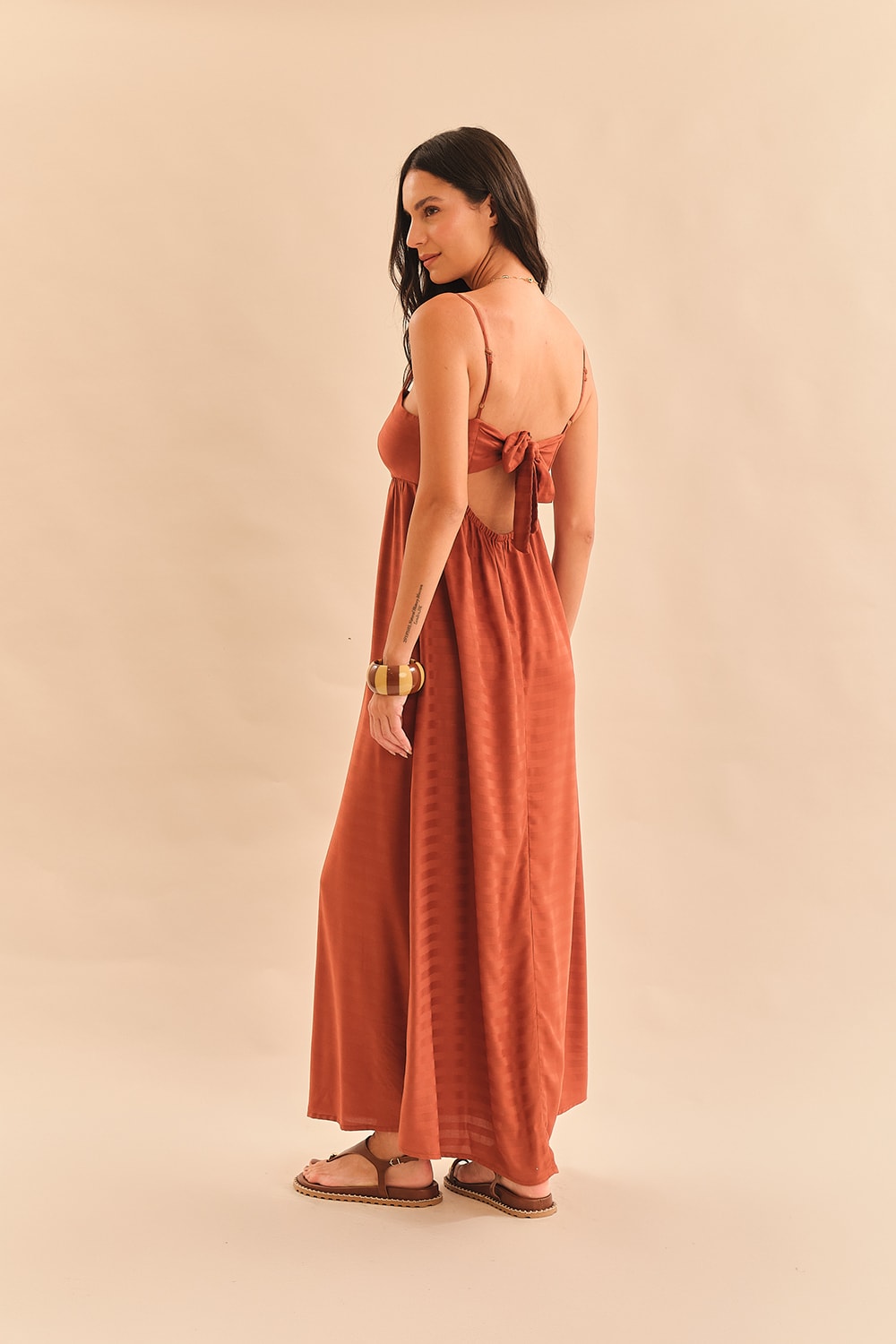 Vestido Cropped Viscose Resort Marrom Terra