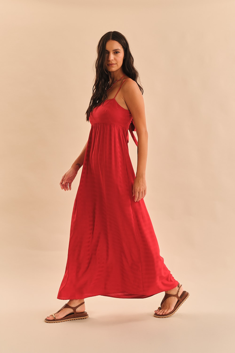 Vestido Cropped Viscose Resort Vermelho Tinto