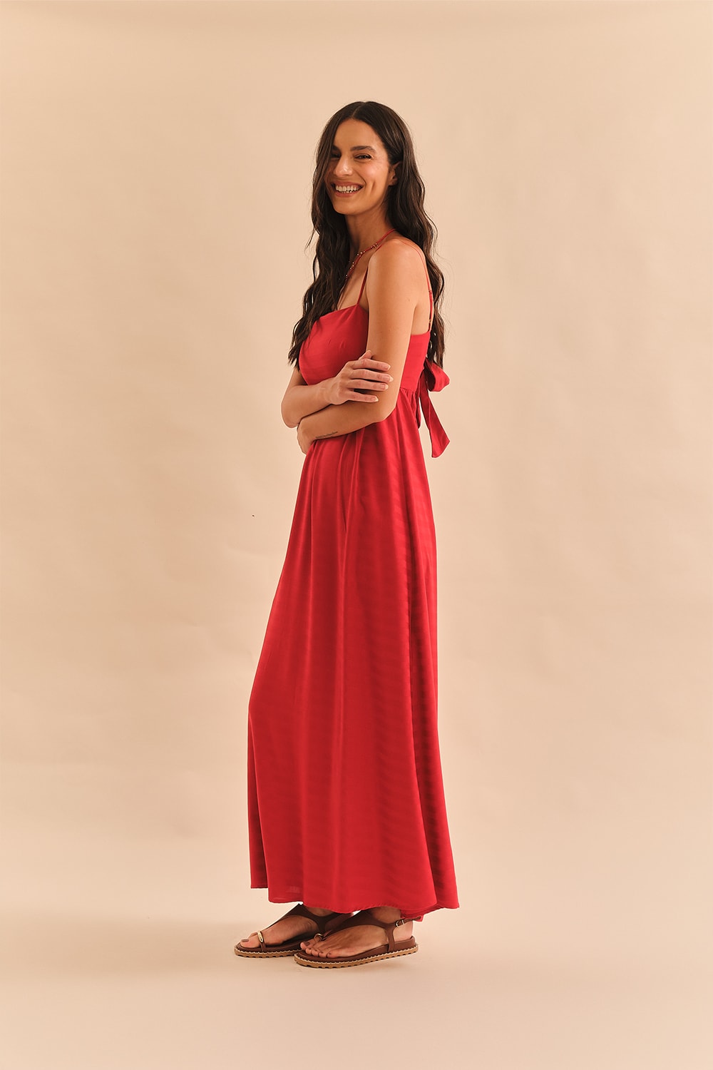 Vestido Cropped Viscose Resort Vermelho Tinto