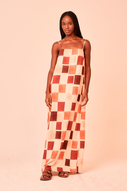 Vestido Cropped Xadrez Aquarelado Estampado - foto 1