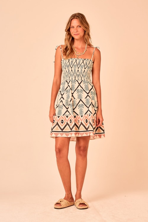 Vestido Curto Abacaxi Barrado Estampado - foto 2