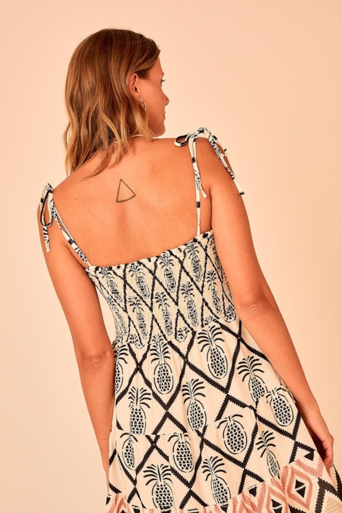 Vestido Curto Abacaxi Barrado Estampado - foto 4