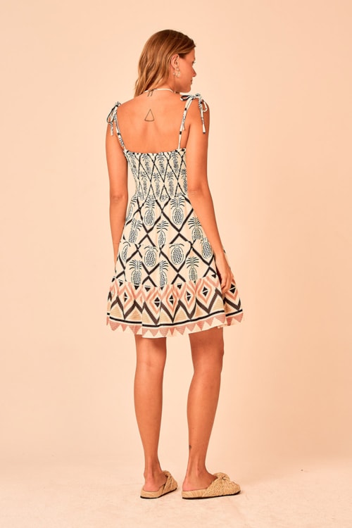 Vestido Curto Abacaxi Barrado Estampado - foto 5