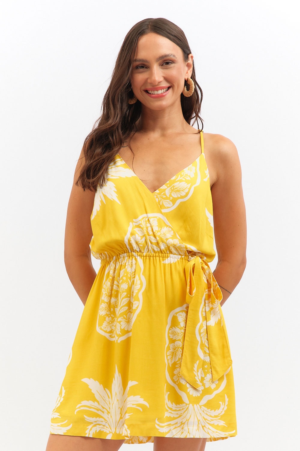 Vestido Curto Abacaxi Florido Estampado