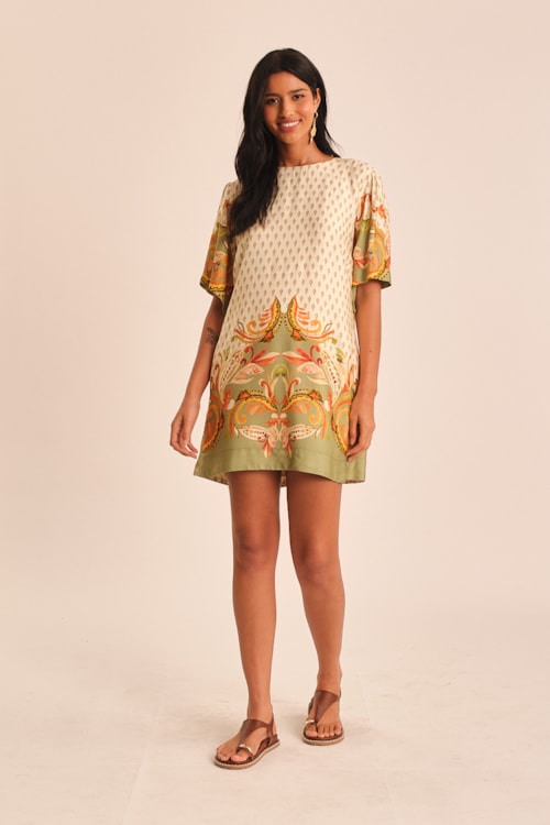 Vestido Curto Barrado Paisley Estampado - foto 1