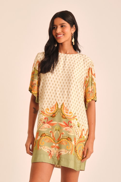 Vestido Curto Barrado Paisley Estampado - foto 2