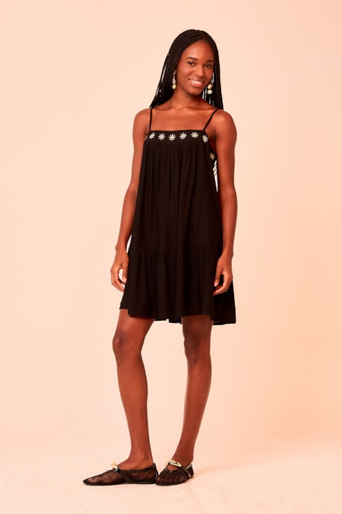 Vestido Curto Bordado Estrela Preto - foto 2