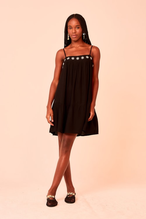 Vestido Curto Bordado Estrela Preto - foto 1