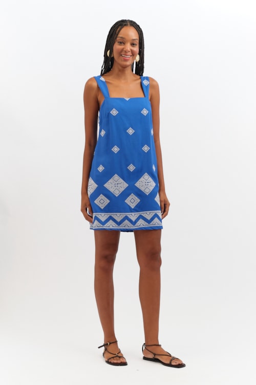 Vestido Curto Bordado Geometrico Azul Gruta - foto 2
