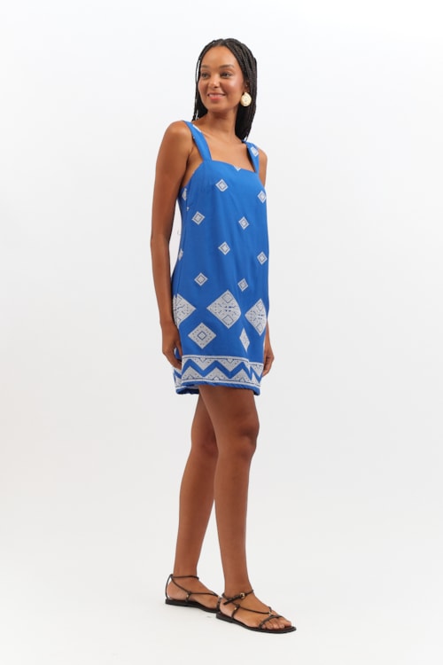 Vestido Curto Bordado Geometrico Azul Gruta - foto 4