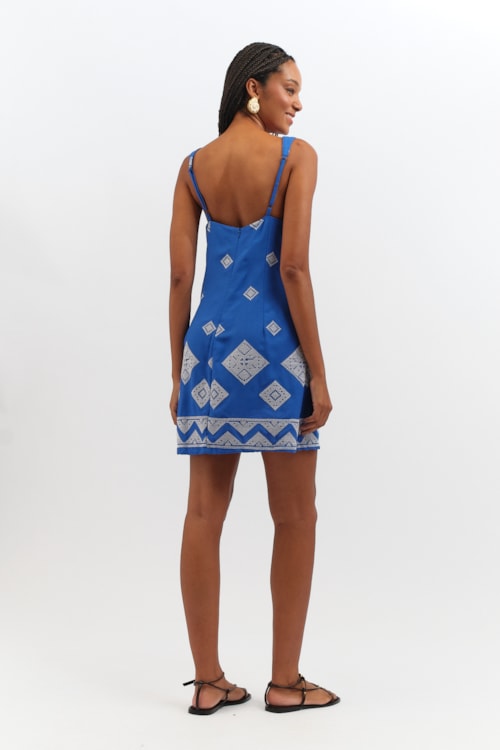 Vestido Curto Bordado Geometrico Azul Gruta - foto 5