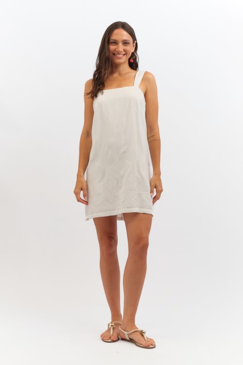 Vestido Curto Bordado Geometrico Branco - foto 2