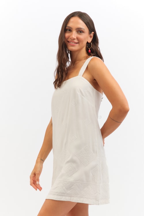 Vestido Curto Bordado Geometrico Branco - foto 5