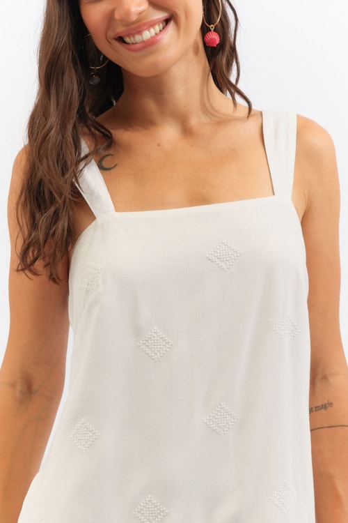 Vestido Curto Bordado Geometrico Branco - foto 3