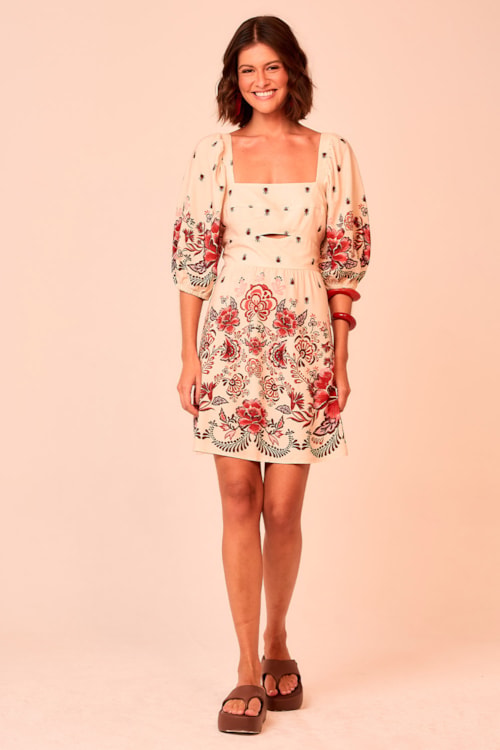 Vestido Curto Fauna Bordada Estampado - foto 1