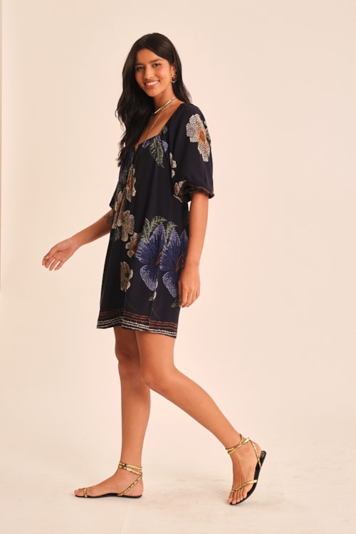 Vestido Curto Flor De Acafrao Estampado - foto 3