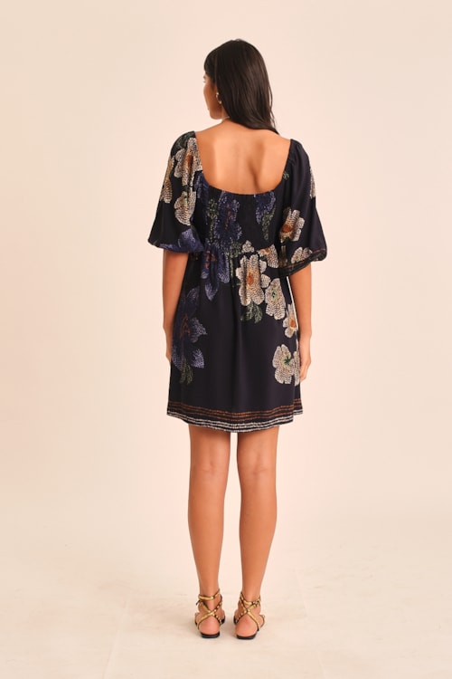 Vestido Curto Flor De Acafrao Estampado - foto 5