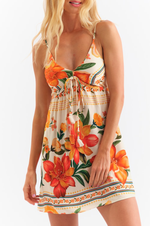 Vestido Curto Flor De Tangerina Estampado - foto 3