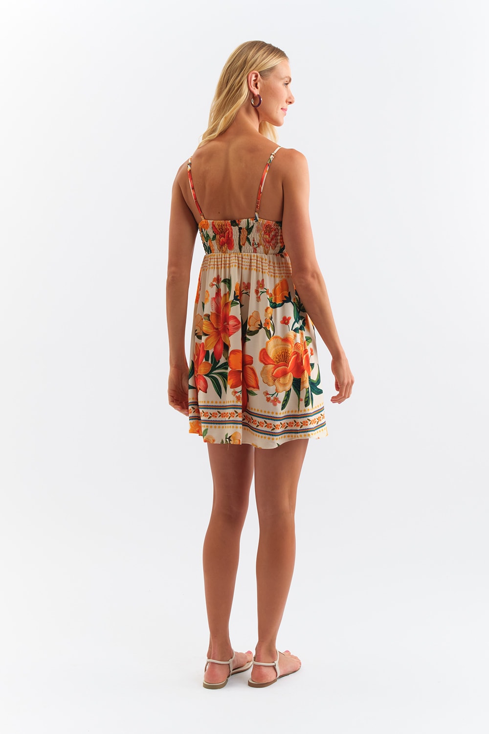 Vestido Curto Flor De Tangerina Estampado