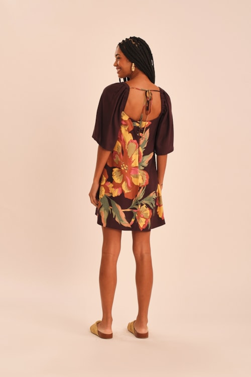 Vestido Curto Floral Castanho Estampado - foto 10