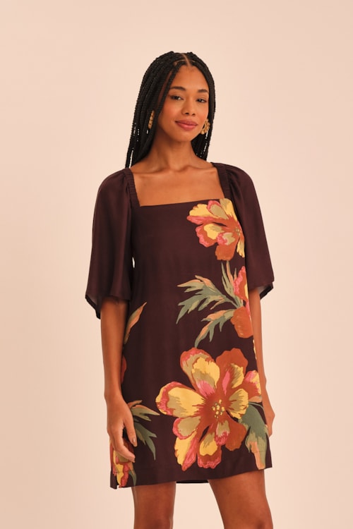 Vestido Curto Floral Castanho Estampado - foto 6