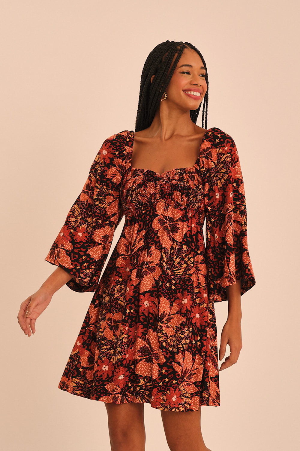 Vestido Curto Floral Marrocan Estampado
