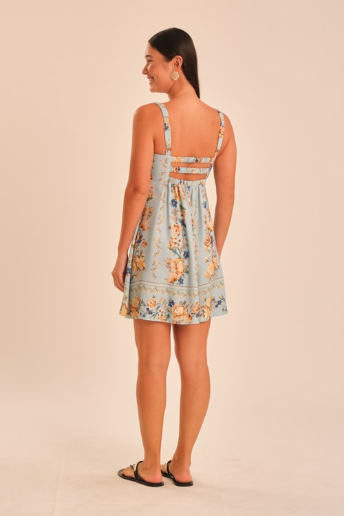 Vestido Curto Floral Ponto Cruz Estampado - foto 5