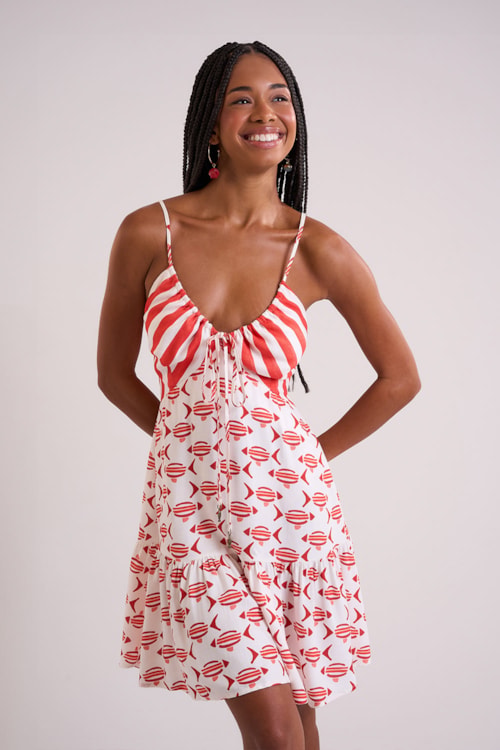 Vestido Curto Gravataria Peixes Estampado - foto 4