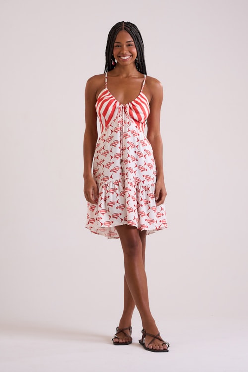 Vestido Curto Gravataria Peixes Estampado - foto 1